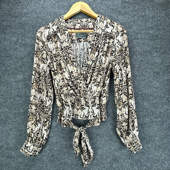 Anthropologie Tops - **SOLD**By Anthropologie Blouse Top Womens Small Black Tan Tie Waist Boho